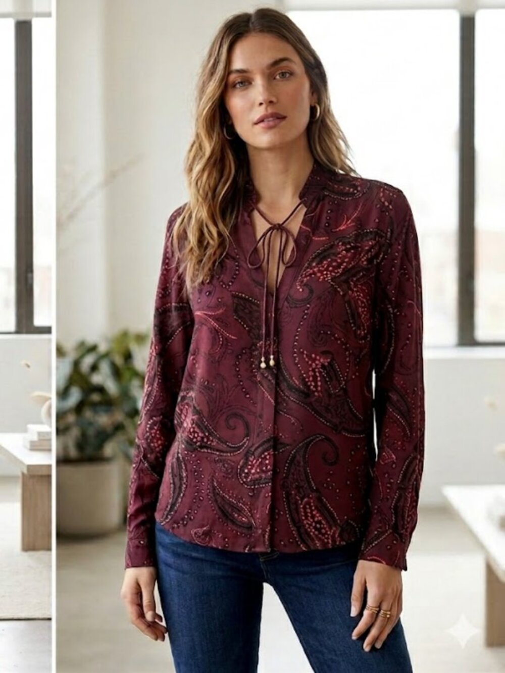 Abercrombie & Fitch Burgundy Paisley Blouse XS